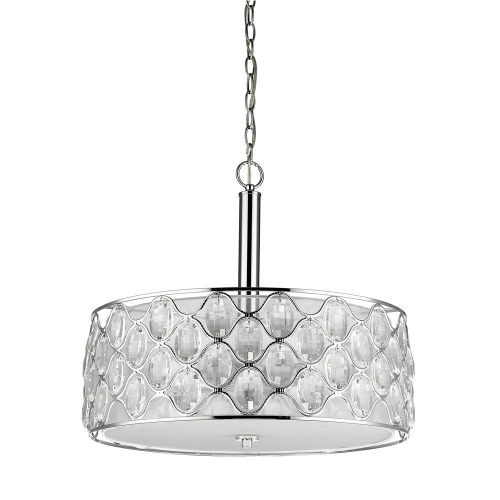 Isabella 4-Light Polished Nickel Drum Pendant With Crystal Accents-Pendants-Hanging Lights-DECOROLALA