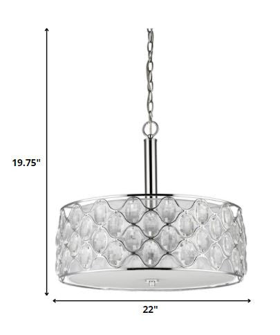 Isabella 4-Light Polished Nickel Drum Pendant With Crystal Accents-Pendants-Hanging Lights-DECOROLALA