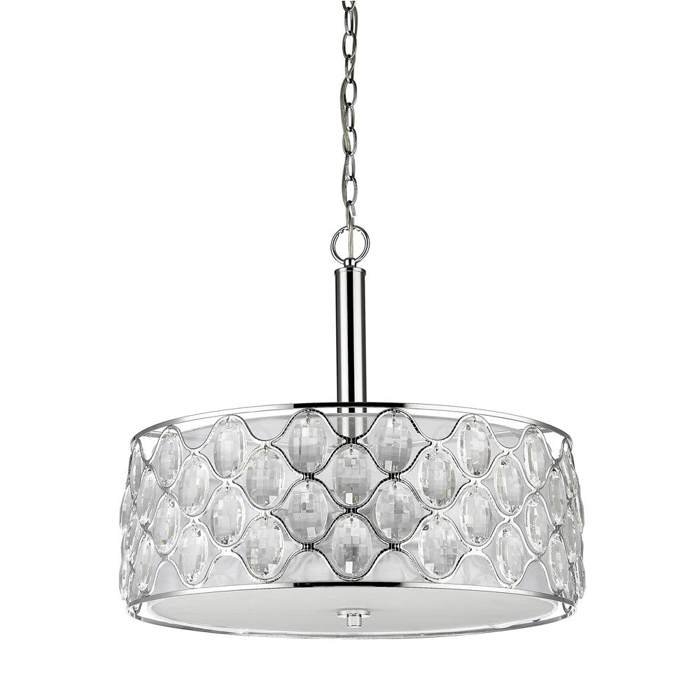 Isabella 4-Light Polished Nickel Drum Pendant With Crystal Accents-Pendants-Hanging Lights-DECOROLALA