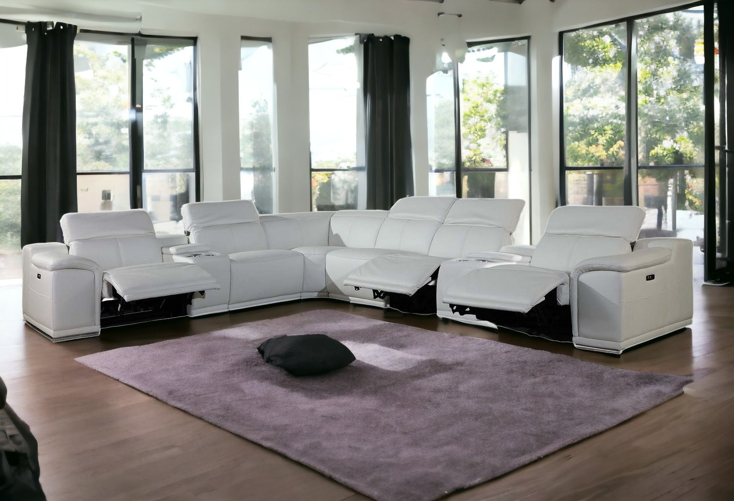 Italian Leather Power Reclining U Shaped Eight Piece Corner Sectional With Console-Sectionals-DECOROLALA