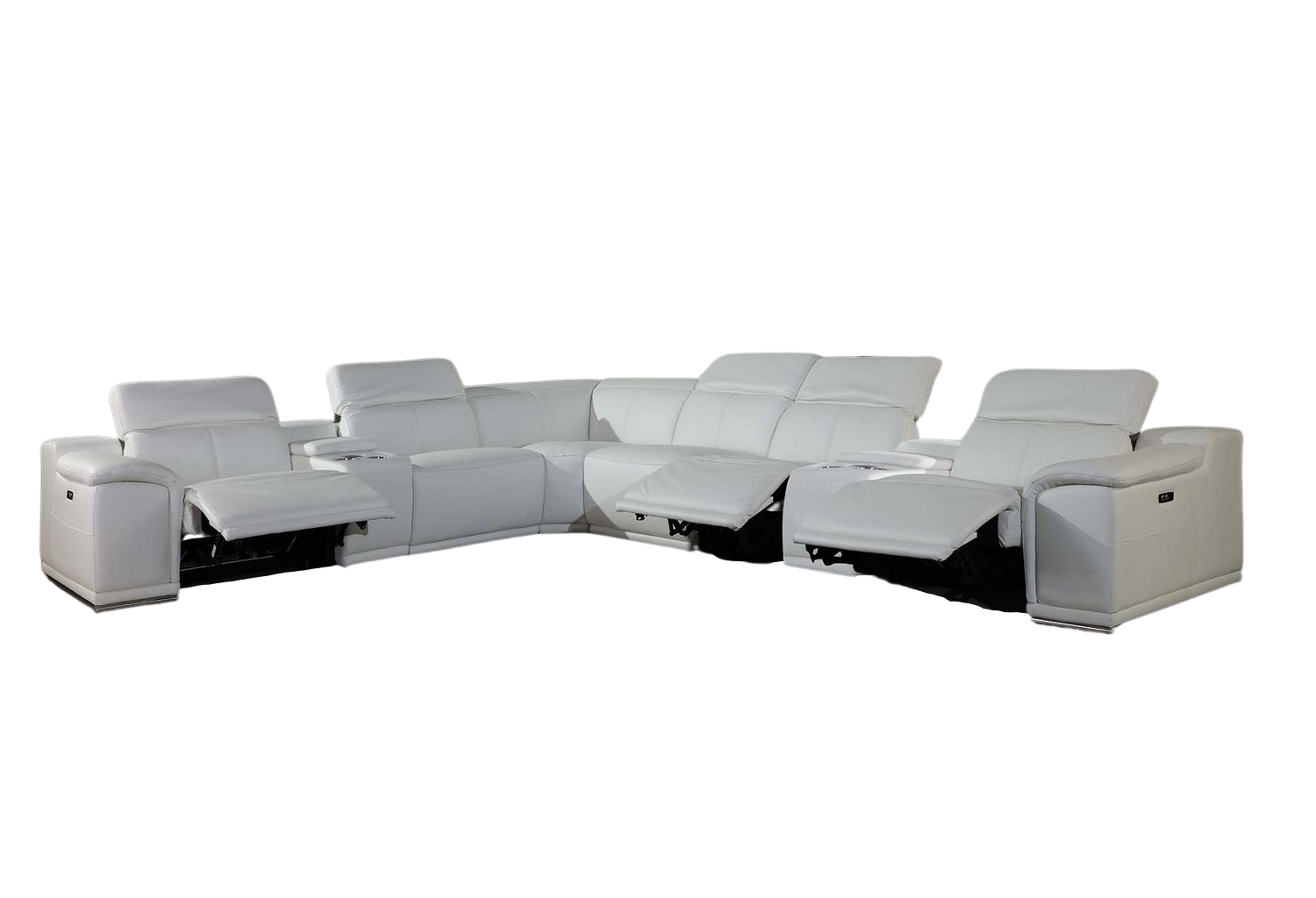 Italian Leather Power Reclining U Shaped Eight Piece Corner Sectional With Console-Sectionals-DECOROLALA