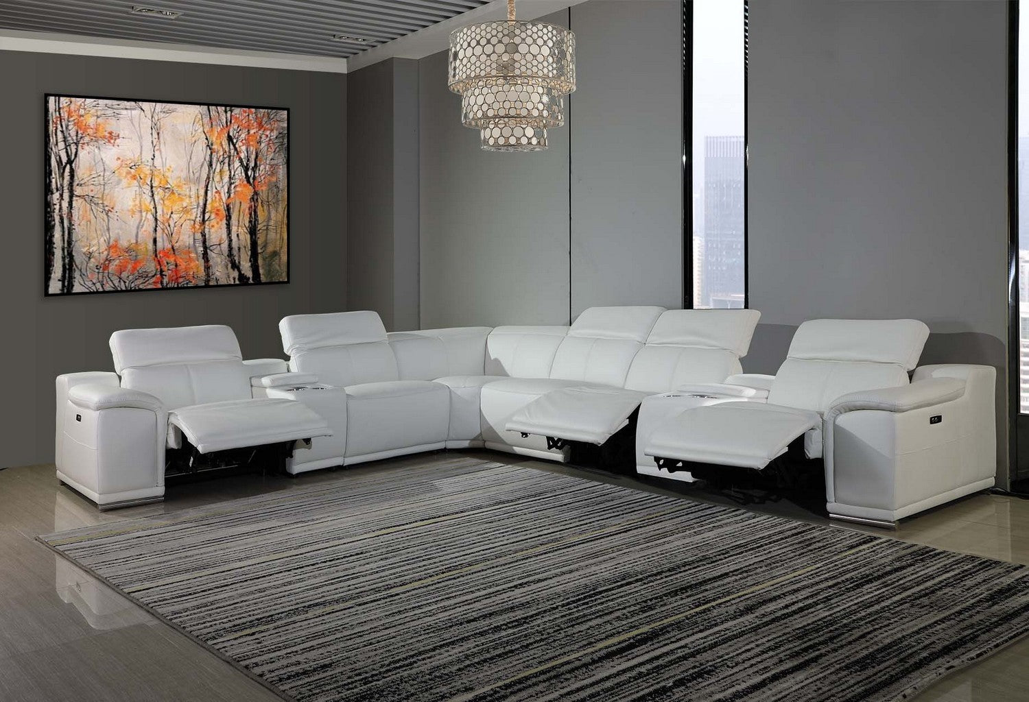 Italian Leather Power Reclining U Shaped Eight Piece Corner Sectional With Console-Sectionals-DECOROLALA