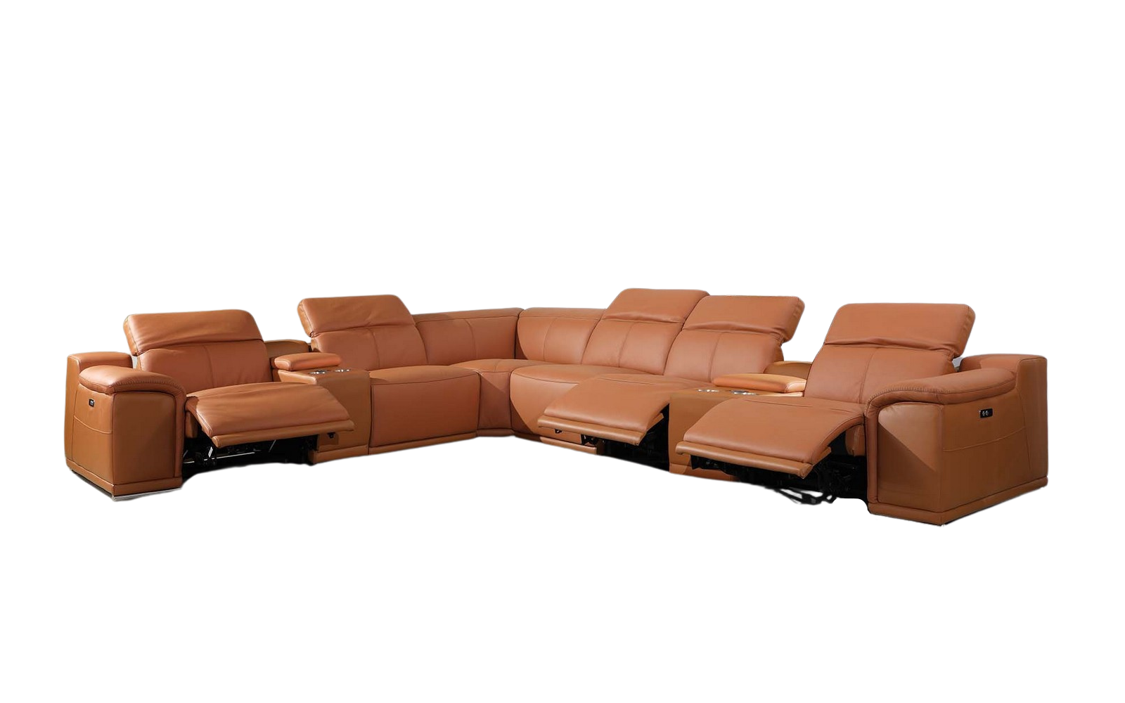 Italian Leather Power Reclining U Shaped Eight Piece Corner Sectional With Console-Sectionals-DECOROLALA