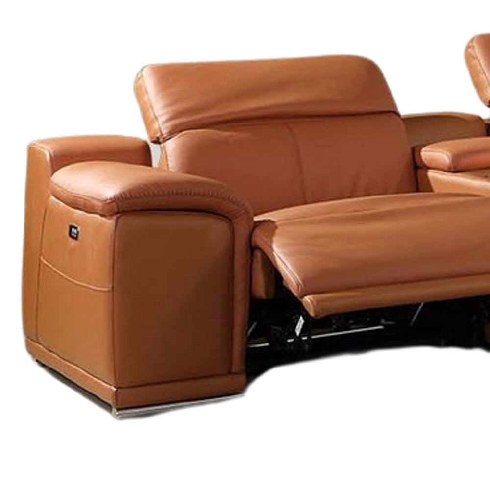 Italian Leather Power Reclining U Shaped Eight Piece Corner Sectional With Console-Sectionals-DECOROLALA