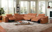 Italian Leather Power Reclining U Shaped Eight Piece Corner Sectional With Console-Sectionals-DECOROLALA
