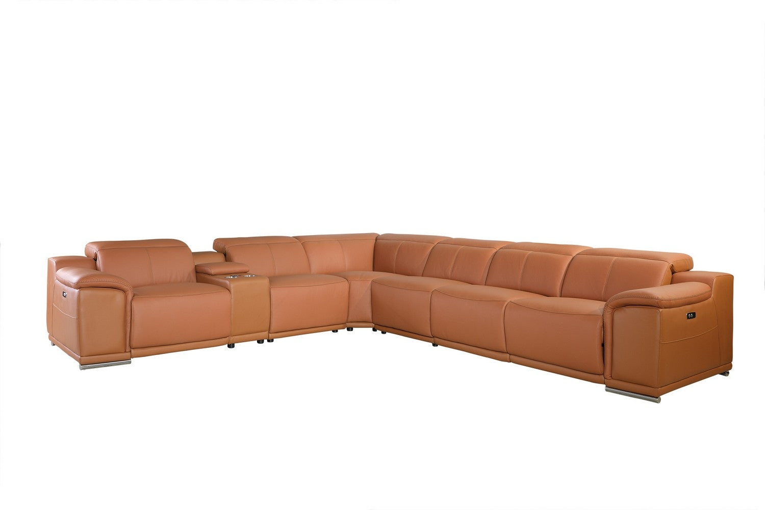Italian Leather Power Reclining U Shaped Seven Piece Corner Sectional With Console-Sectionals-DECOROLALA
