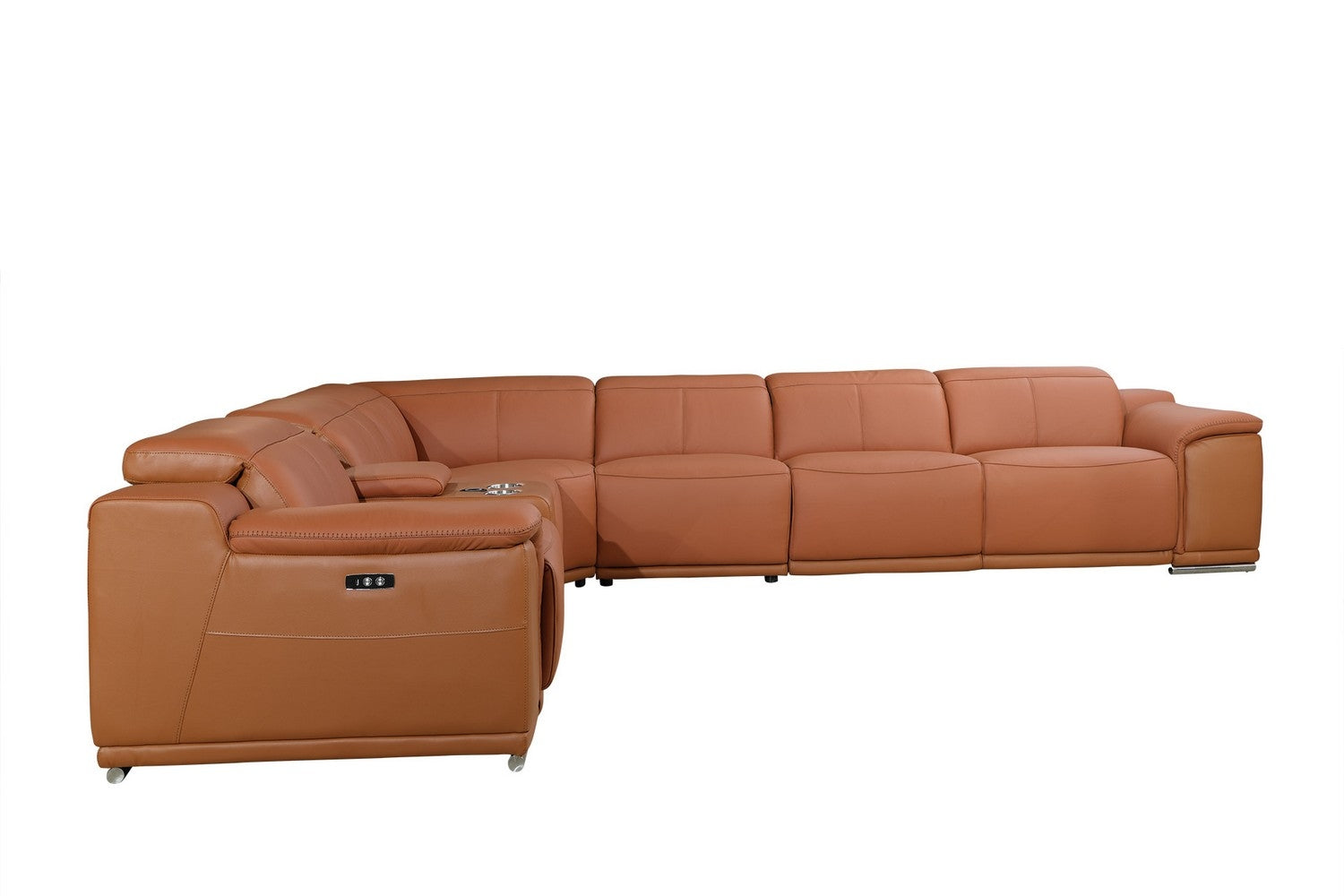 Italian Leather Power Reclining U Shaped Seven Piece Corner Sectional With Console-Sectionals-DECOROLALA