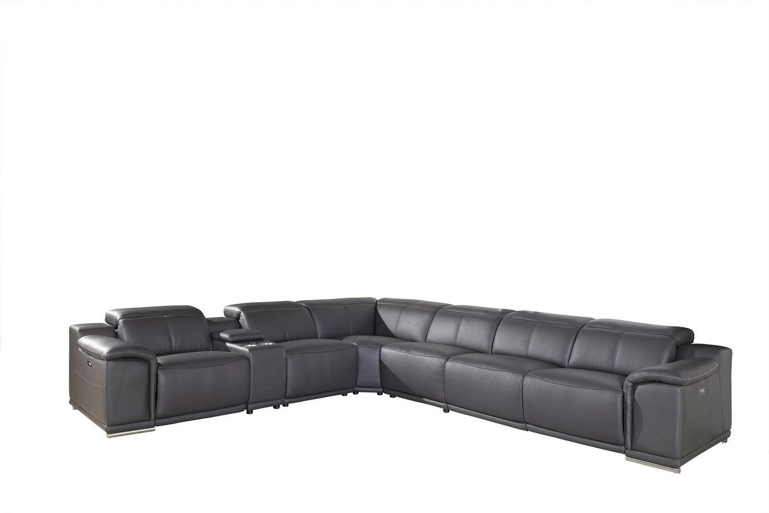 Italian Leather Power Reclining U Shaped Seven Piece Corner Sectional With Console-Sectionals-DECOROLALA