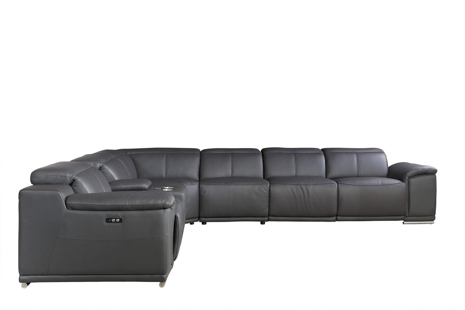 Italian Leather Power Reclining U Shaped Seven Piece Corner Sectional With Console-Sectionals-DECOROLALA