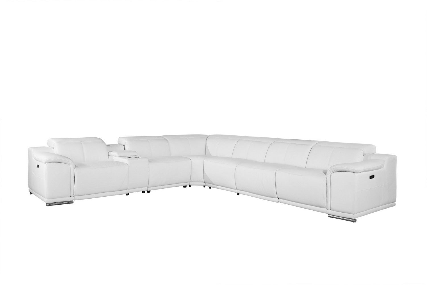 Italian Leather Power Reclining U Shaped Seven Piece Corner Sectional With Console-Sectionals-DECOROLALA