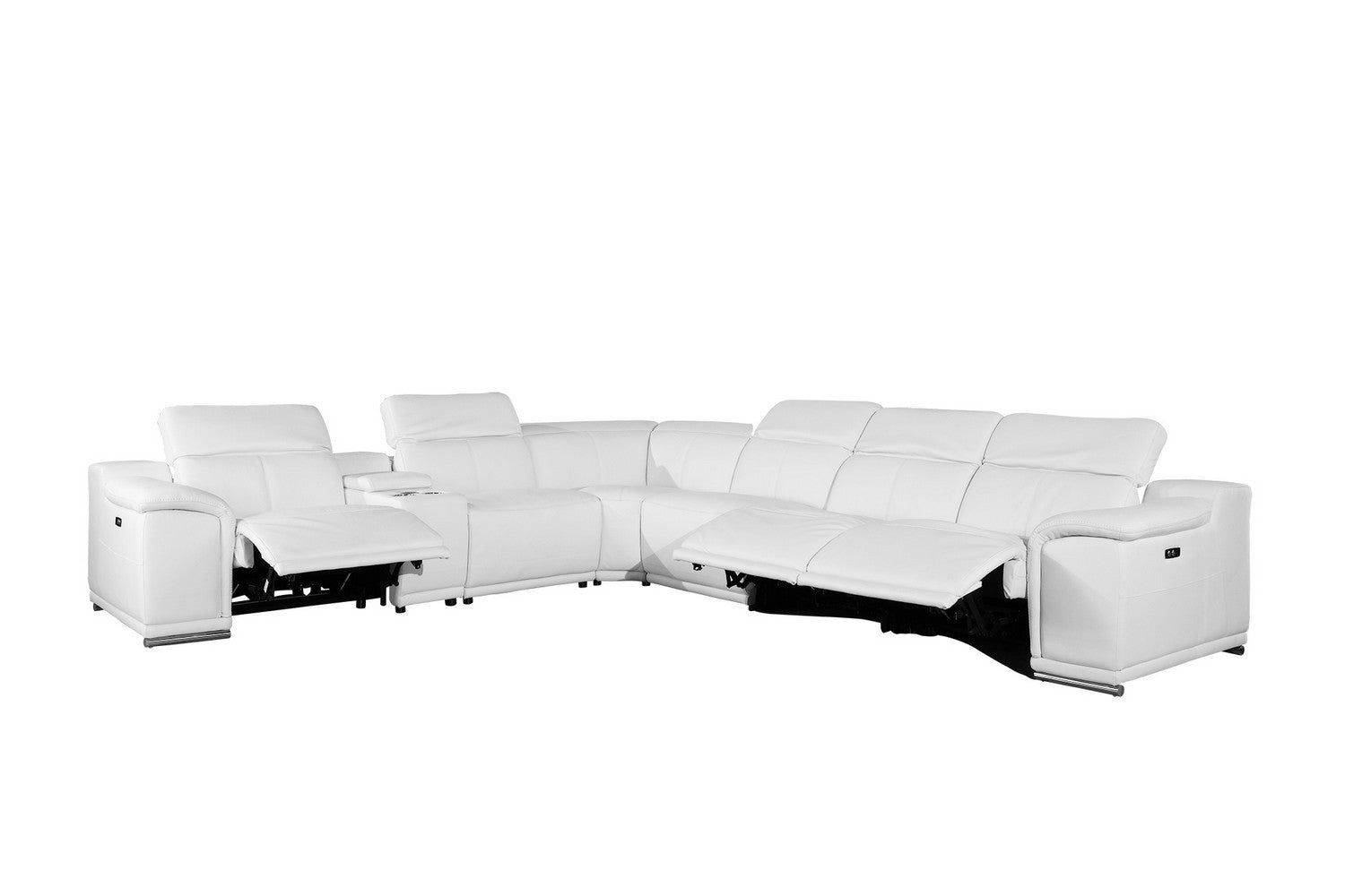 Italian Leather Power Reclining U Shaped Seven Piece Corner Sectional With Console-Sectionals-DECOROLALA