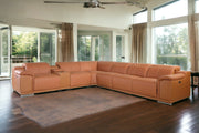 Italian Leather Power Reclining U Shaped Seven Piece Corner Sectional With Console-Sectionals-DECOROLALA