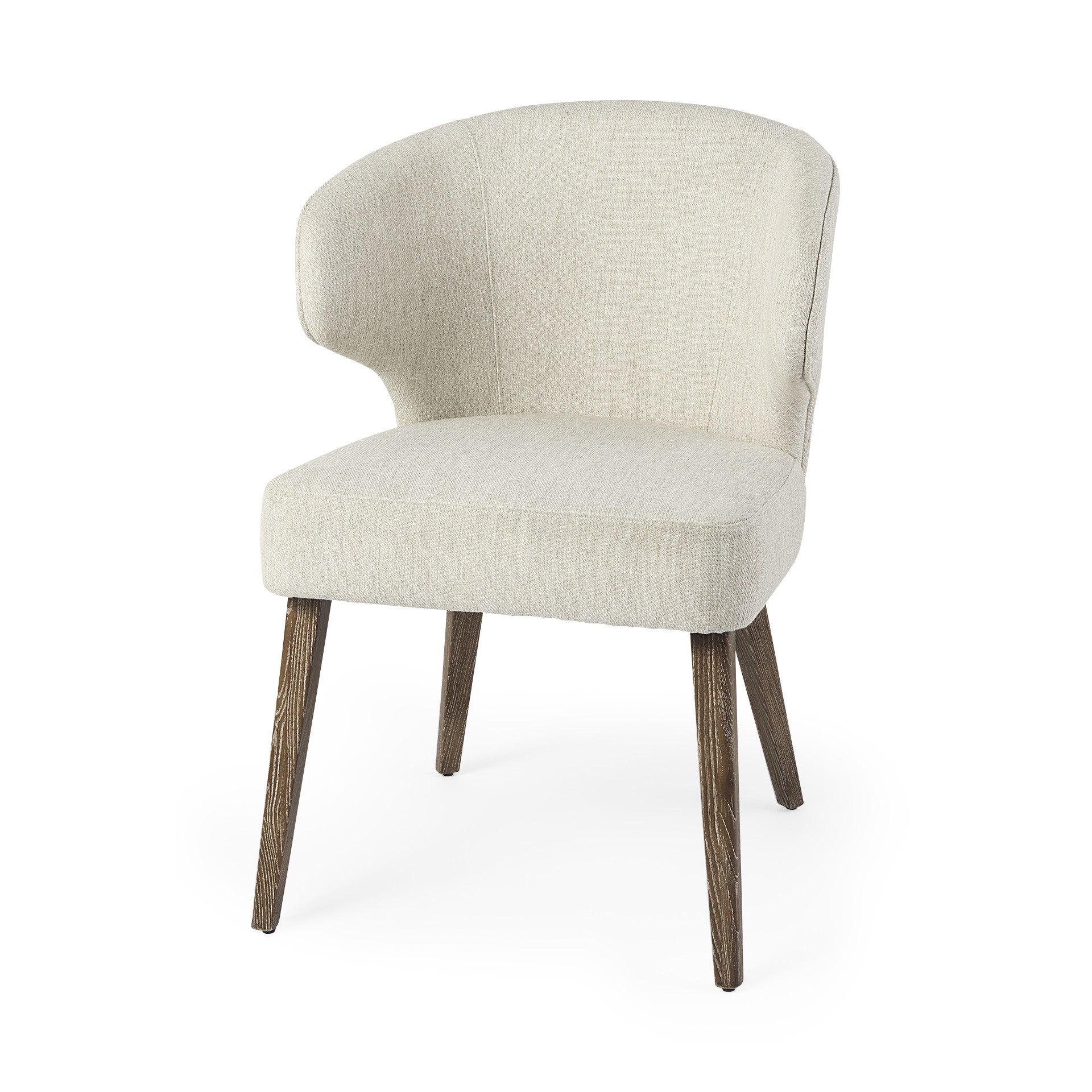Ivory and Brown Mid Century Wingback Dining Chair-Dining Chairs-DECOROLALA
