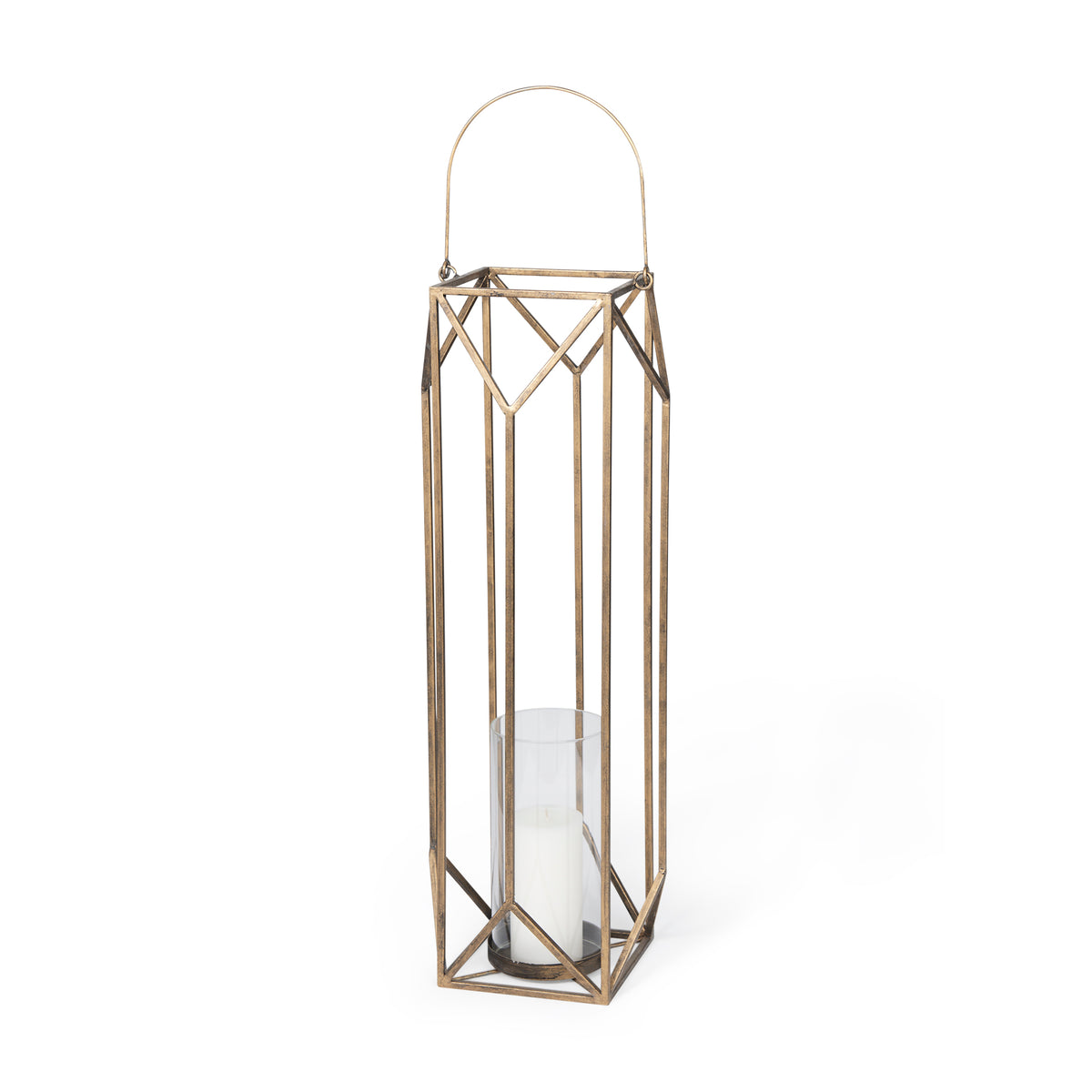 Ivy Large Gold Metal Geometric Cage Candle Holder Lantern-Lanterns-DECOROLALA