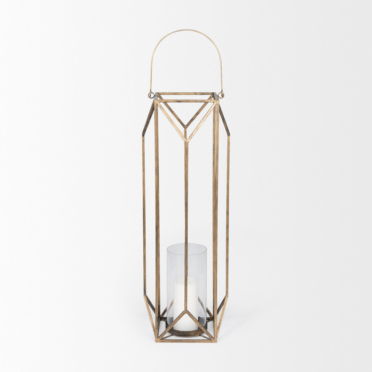 Ivy Large Gold Metal Geometric Cage Candle Holder Lantern-Lanterns-DECOROLALA