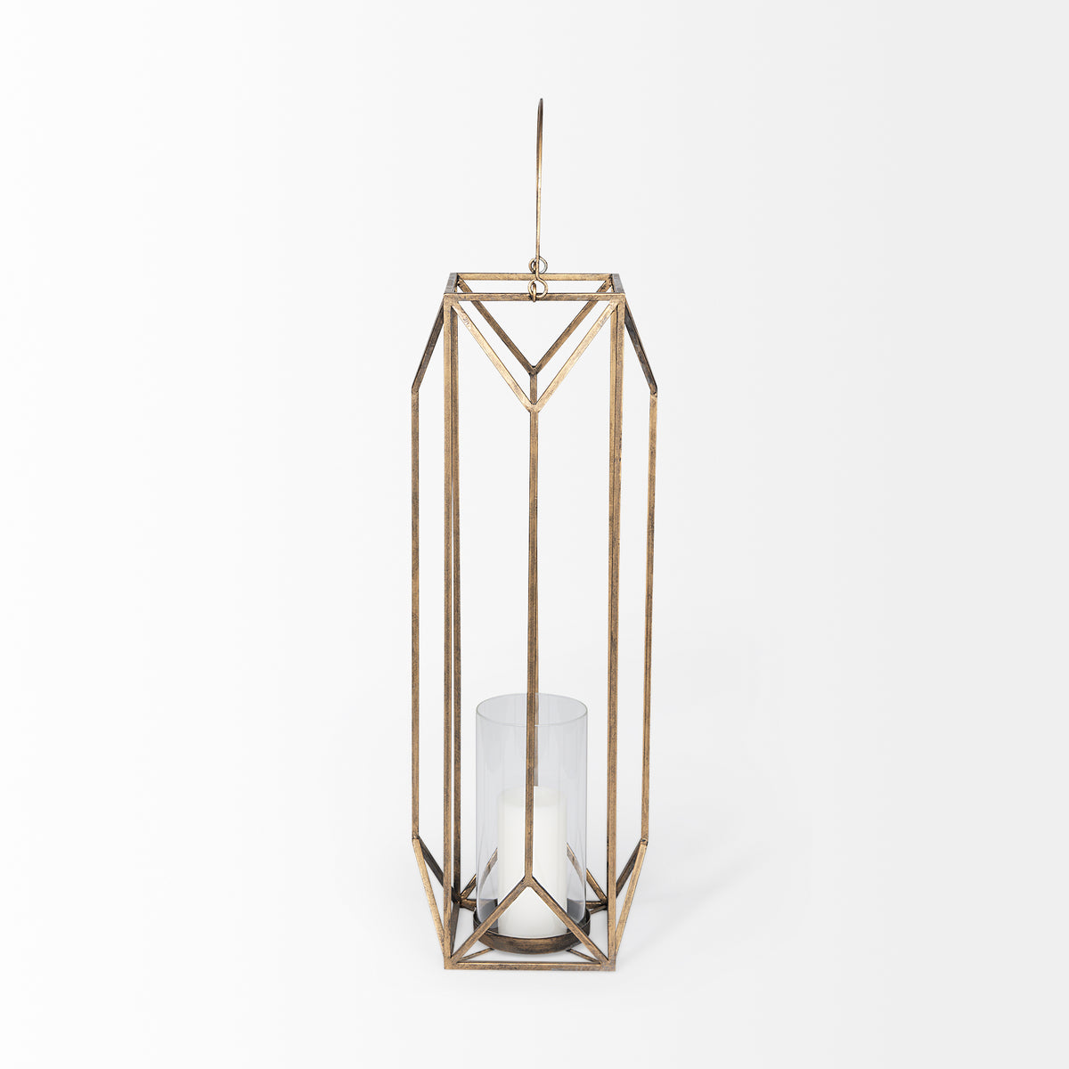 Ivy Large Gold Metal Geometric Cage Candle Holder Lantern-Lanterns-DECOROLALA