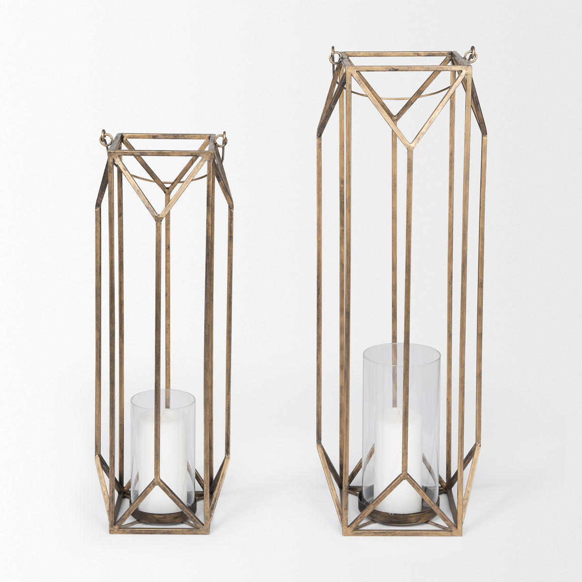 Ivy Large Gold Metal Geometric Cage Candle Holder Lantern-Lanterns-DECOROLALA