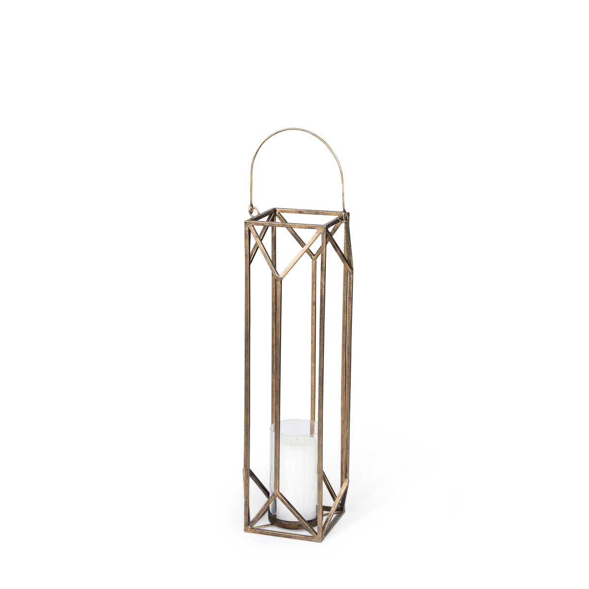 Ivy Small Gold Metal Geometric Cage Candle Holder Lantern-Lanterns-DECOROLALA