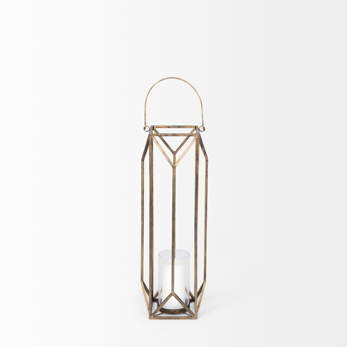 Ivy Small Gold Metal Geometric Cage Candle Holder Lantern-Lanterns-DECOROLALA