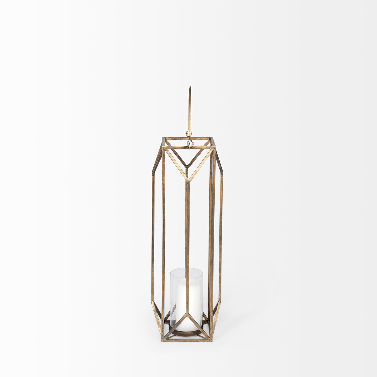 Ivy Small Gold Metal Geometric Cage Candle Holder Lantern-Lanterns-DECOROLALA