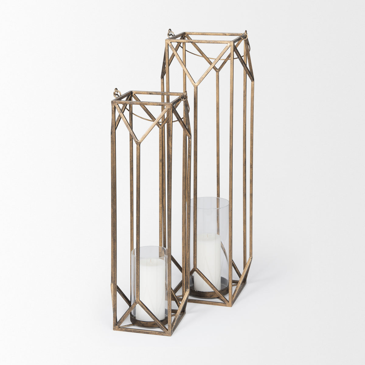 Ivy Small Gold Metal Geometric Cage Candle Holder Lantern-Lanterns-DECOROLALA
