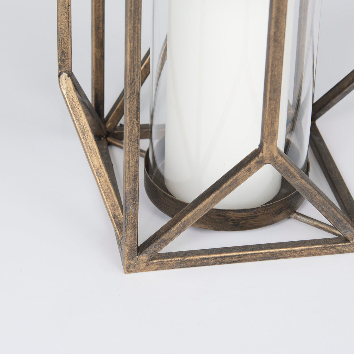 Ivy Small Gold Metal Geometric Cage Candle Holder Lantern-Lanterns-DECOROLALA