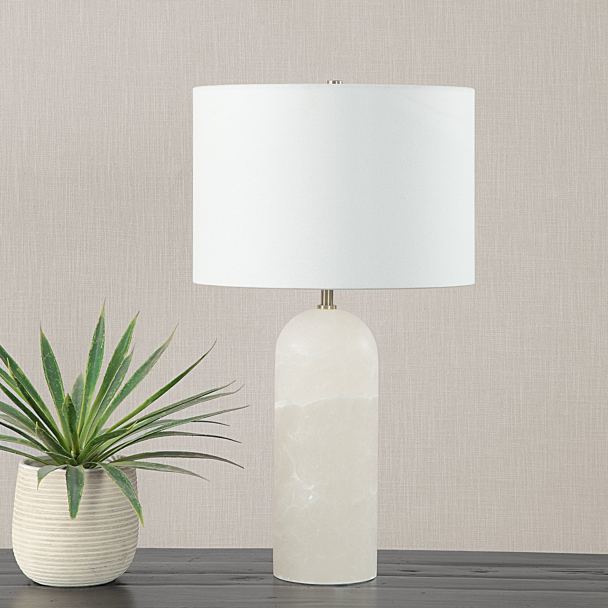 Ixia 25" Tall Brass Table Lamp with Linen Drum Shade-Table Lamp-DECOROLALA