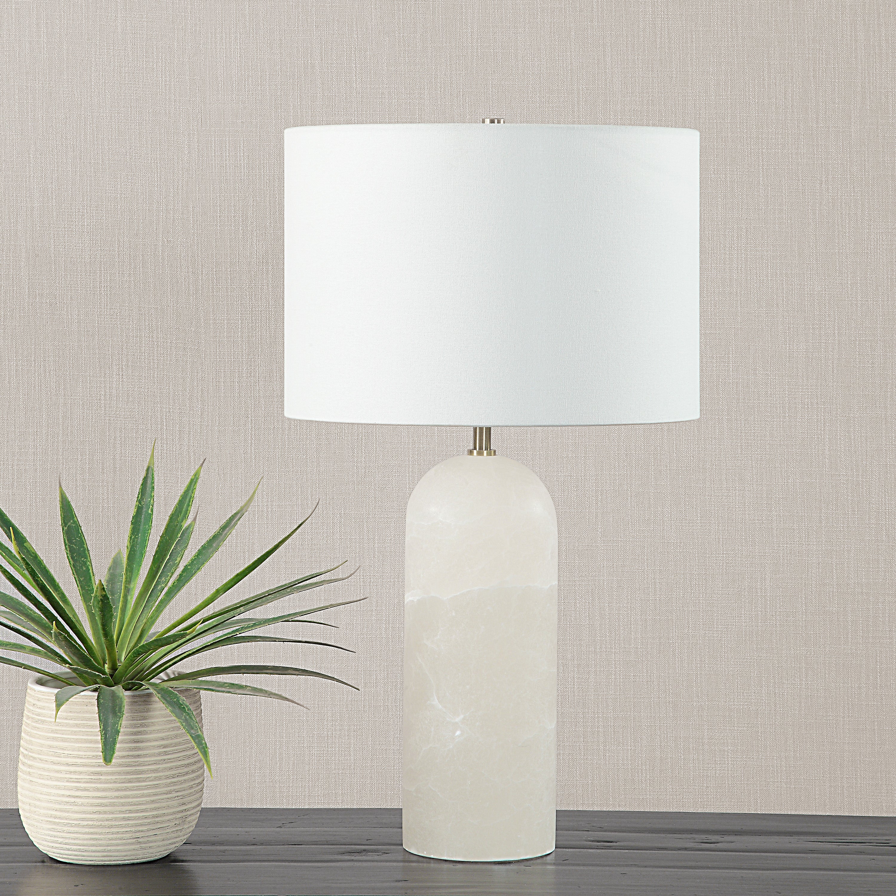 Ixia 25" Tall Brass Table Lamp with Linen Drum Shade-Table Lamp-DECOROLALA