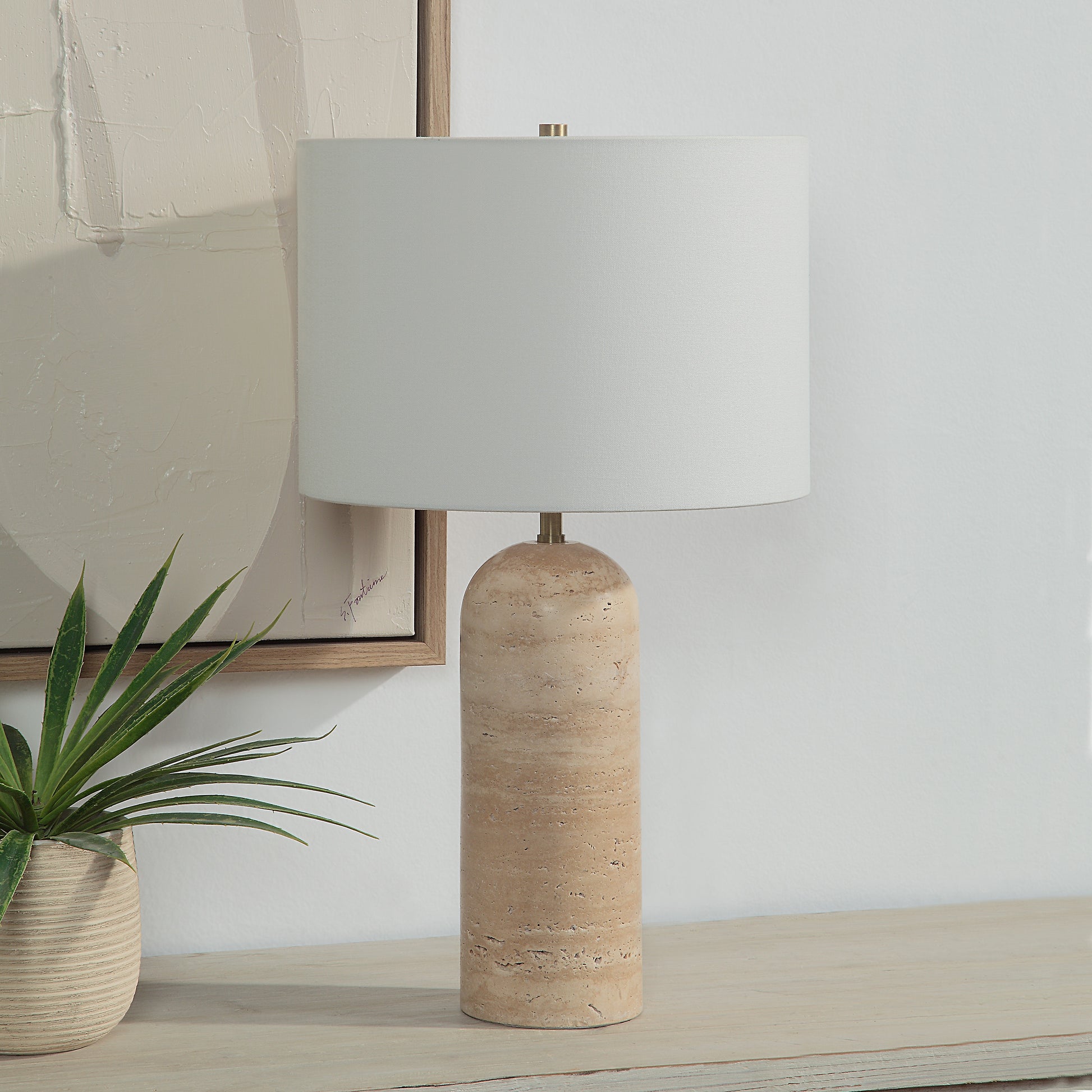 Ixora 25" Tall Brass Table Lamp with Drum Linen Shade-Table Lamp-DECOROLALA