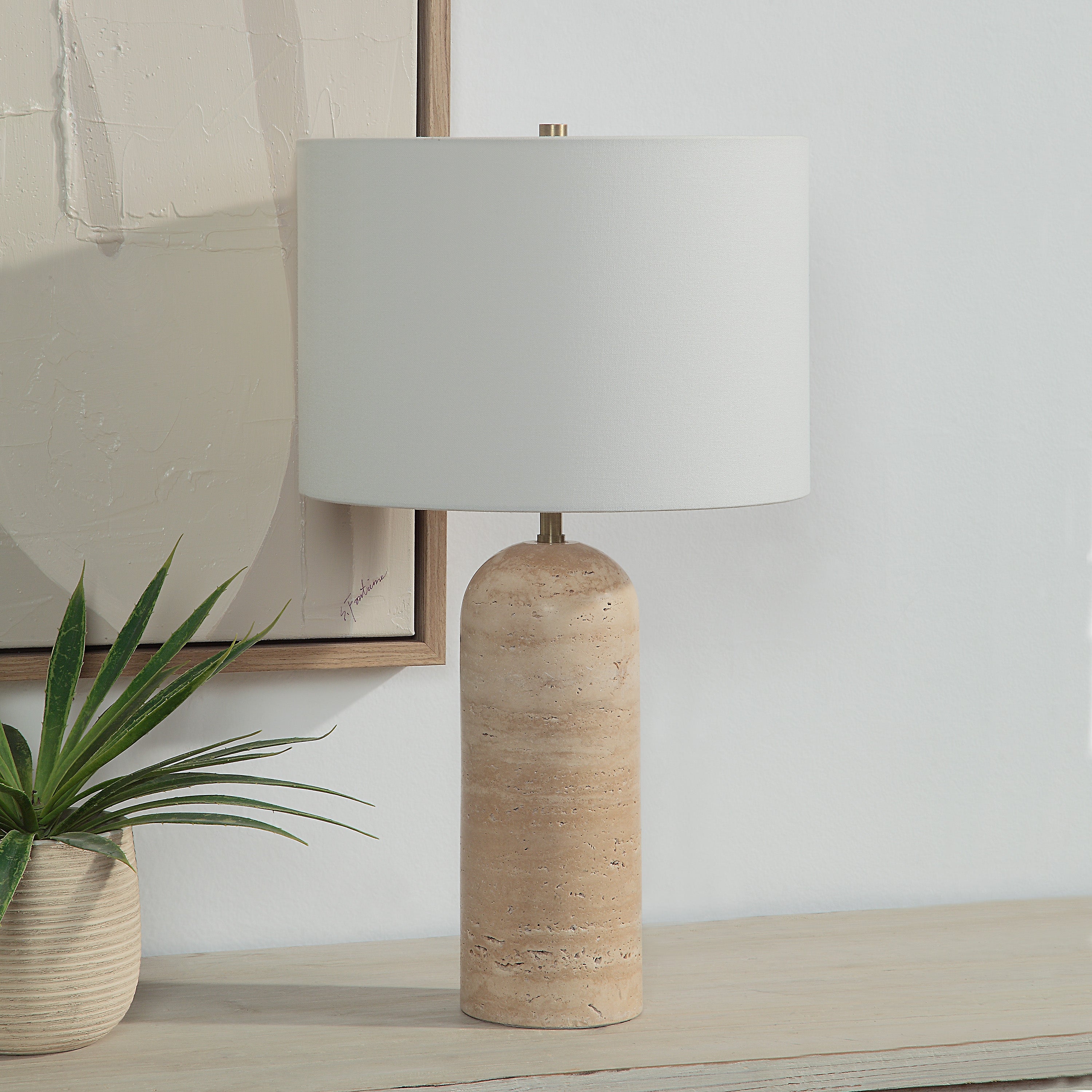 Ixora 25" Tall Brass Table Lamp with Drum Linen Shade-Table Lamp-DECOROLALA