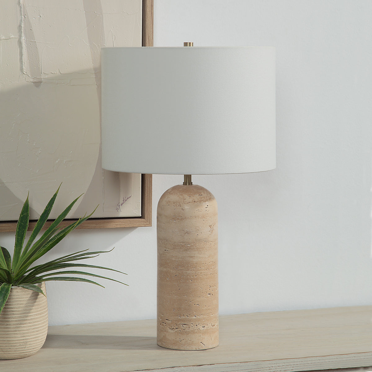 Ixora 25" Tall Brass Table Lamp with Drum Linen Shade-Table Lamps-DECOROLALA