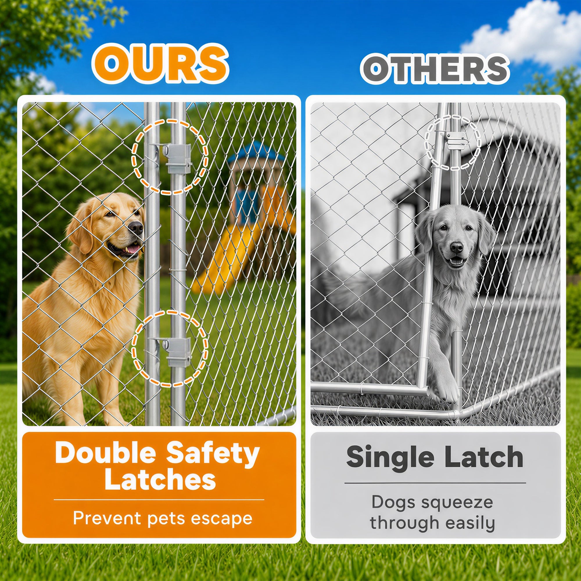 Heavy Duty Outdoor Dog Kennel with Waterproof Roof, Secure Latch, Chain Link Dog Run for Backyard, 19.7' x 19.7' x 8.9'