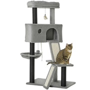 47" Cat Tree for Indoor Cats, Kitty Activity Center, Cat Tower with Cat Ear Bed Ramp Condo Hammock Hanging Ball Toys Sisal Rope Scratching Post, Light Grey