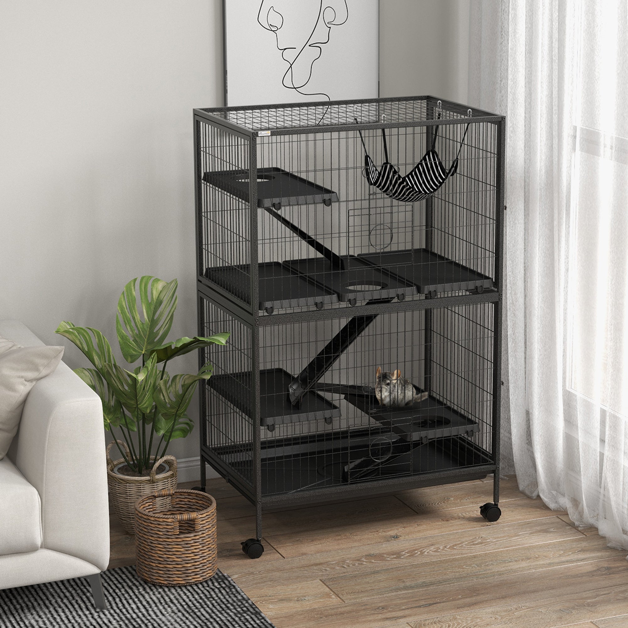5-Tier Rolling Small Animal Cage, Deluxe Guinea Pig Cage, Ferret Cage for Mink Chinchilla Kitten Rabbit, Grey
