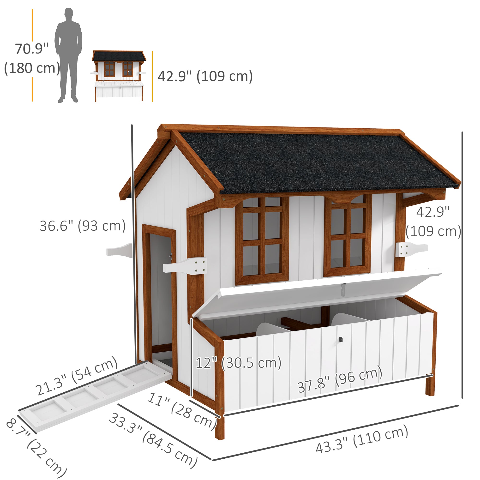 Poulailler en bois de 47 pouces, clapier pour lapins, cage surélevée pour volailles, enclos portable pour poules de jardin
