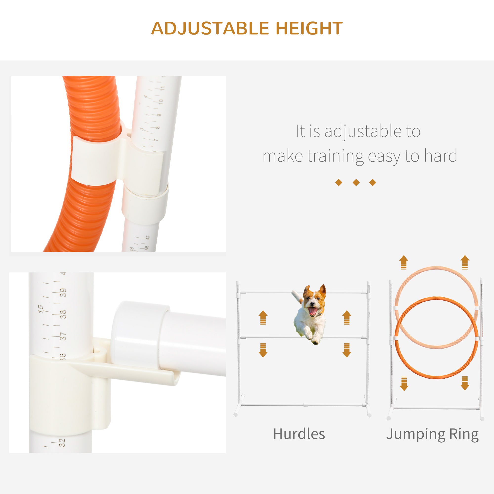 Kit d’agilité pour chien de 7 pièces avec tunnels, poteaux de slalom, haies réglables, anneau de saut, boîte de pause, sifflet et sac de transport, bleu