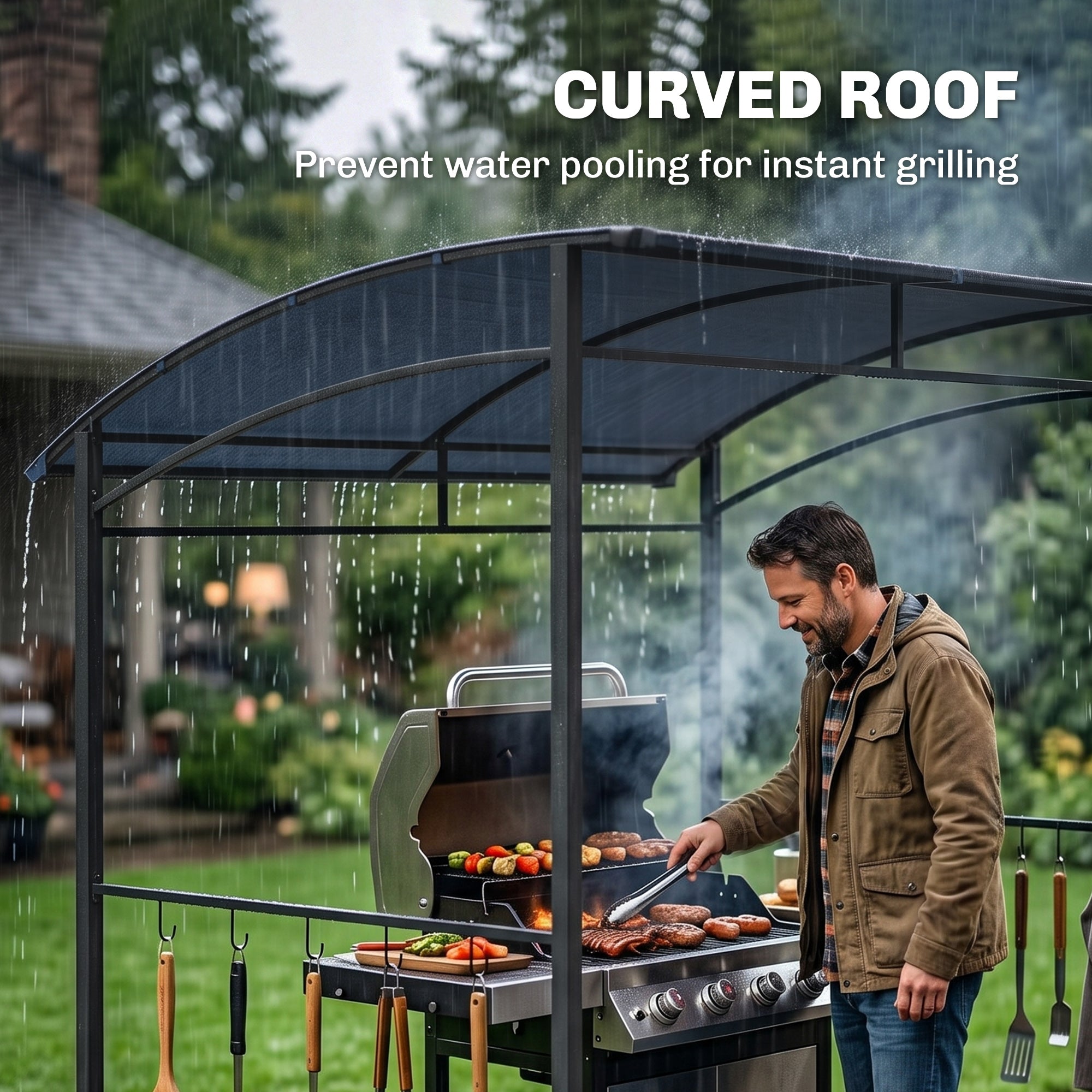 7' x 5' BBQ Grill Gazebo - Grey Steel Frame Canopy