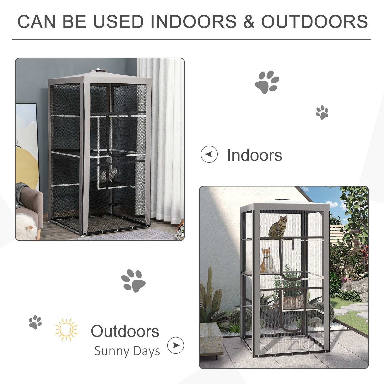 79"H Catio Outdoor Cat Enclosure, Steel Frame Cat Cage with 3 Platforms, 2 Doors and 4 Sandbags for Stability