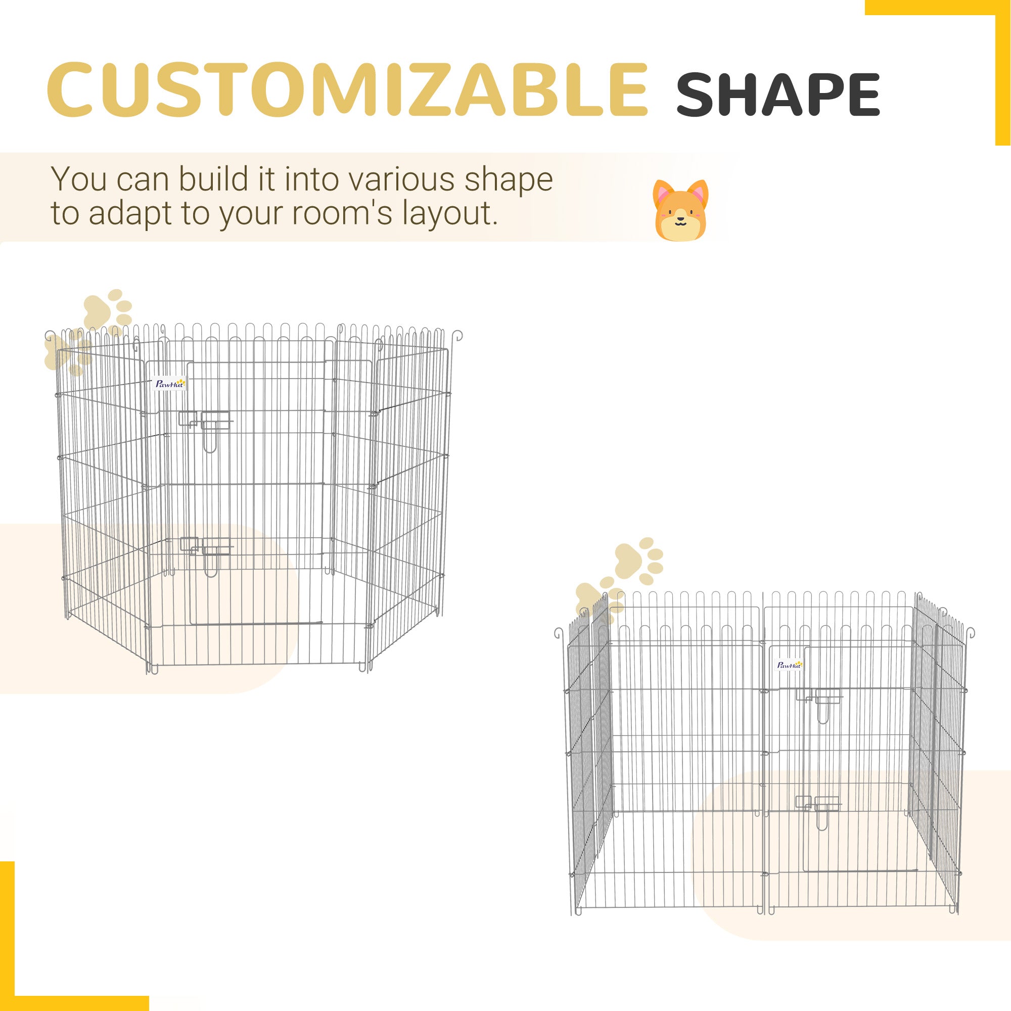 36inch 8-Panel Dog Playpen Octagon Pet Exercise Playpen Crate Foldable Dog Cage Pen Puppy Kennel, Black