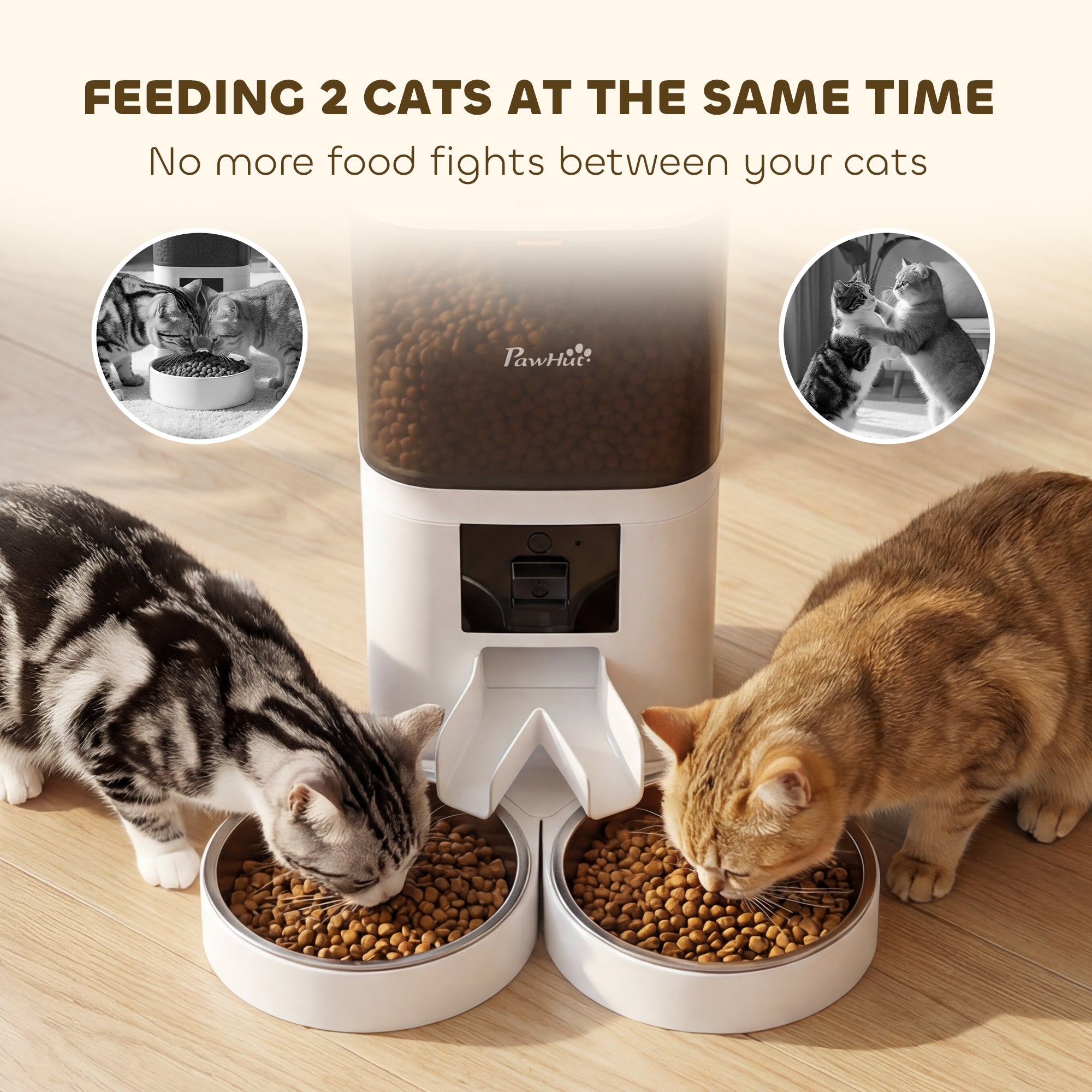 Distributeur automatique de nourriture pour 2 chats avec caméra HD, Wi-Fi 2,4G et 5G, capacité de 6 l, contrôle par application