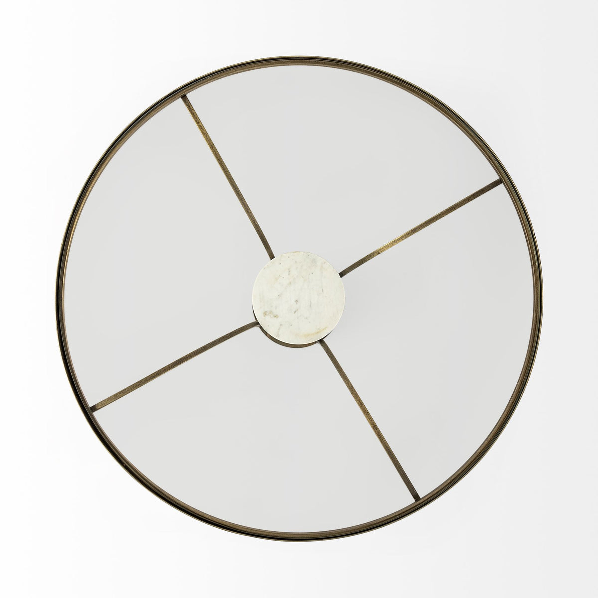 Jacinta 36" Round Glass Top Metal and Marble Pedestal Coffee Table-Coffee Tables-DECOROLALA