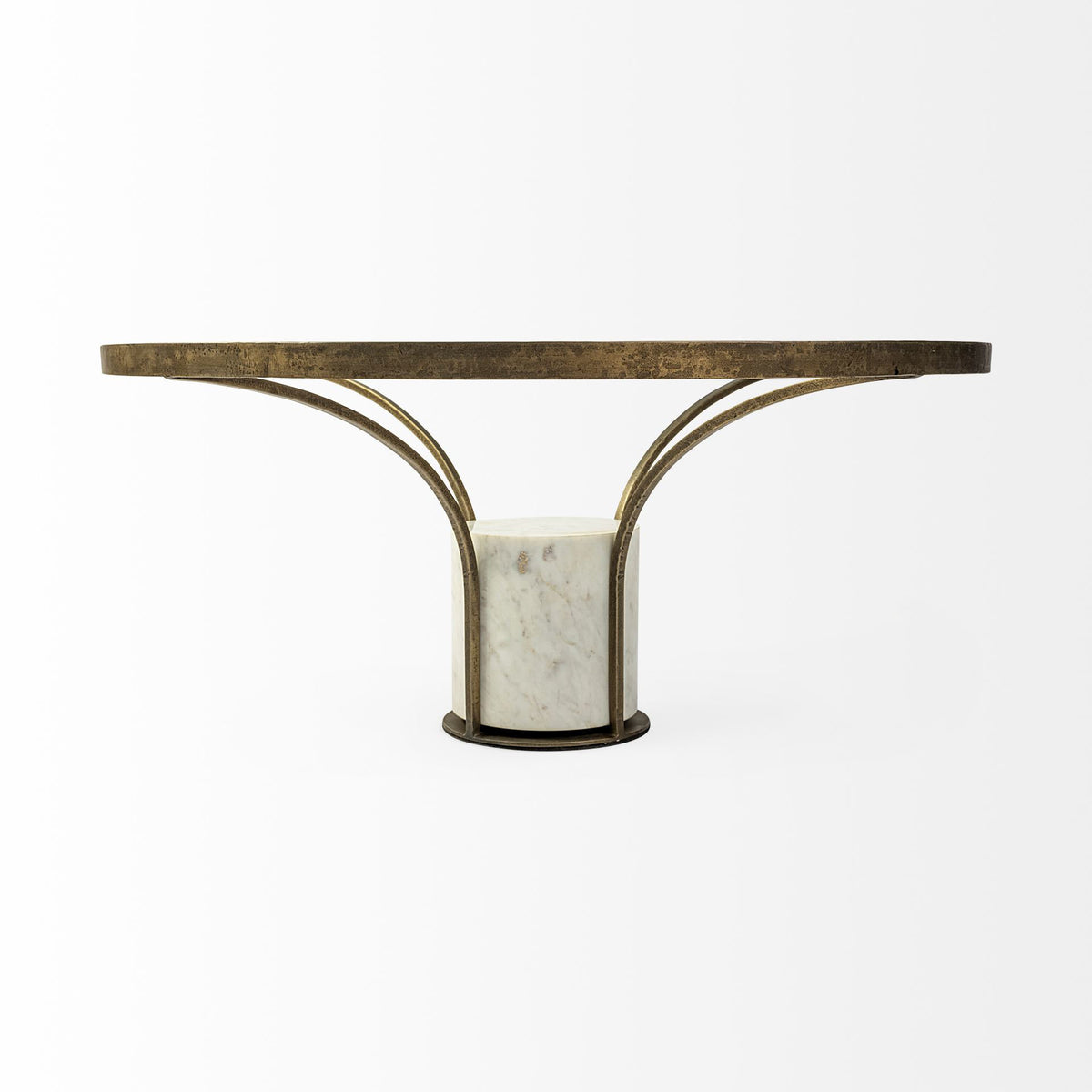 Jacinta 36" Round Glass Top Metal and Marble Pedestal Coffee Table-Coffee Tables-DECOROLALA
