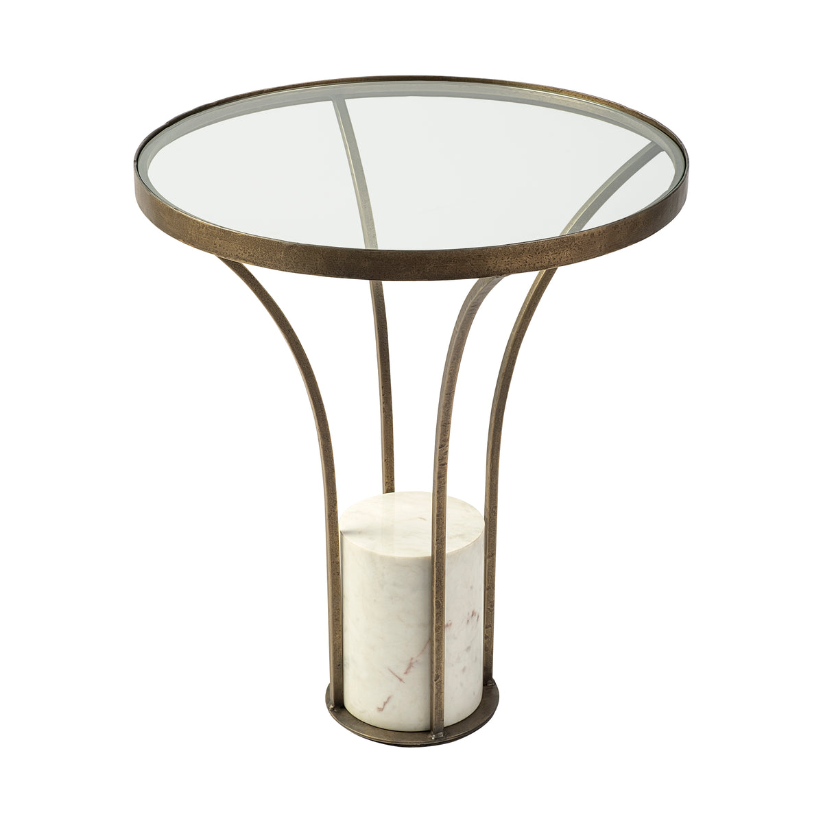 Jacinta II 21" Round Glass Top Metal and Marble Pedestal End/Side Table-End and Side Tables-DECOROLALA