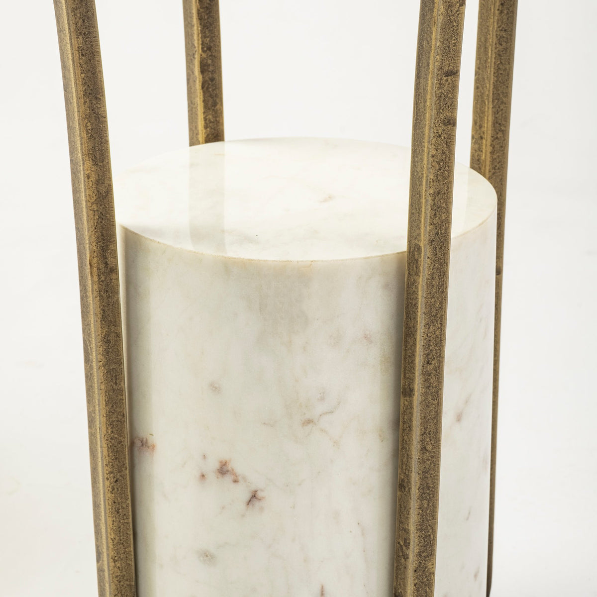 Jacinta II 21" Round Glass Top Metal and Marble Pedestal End/Side Table-End and Side Tables-DECOROLALA