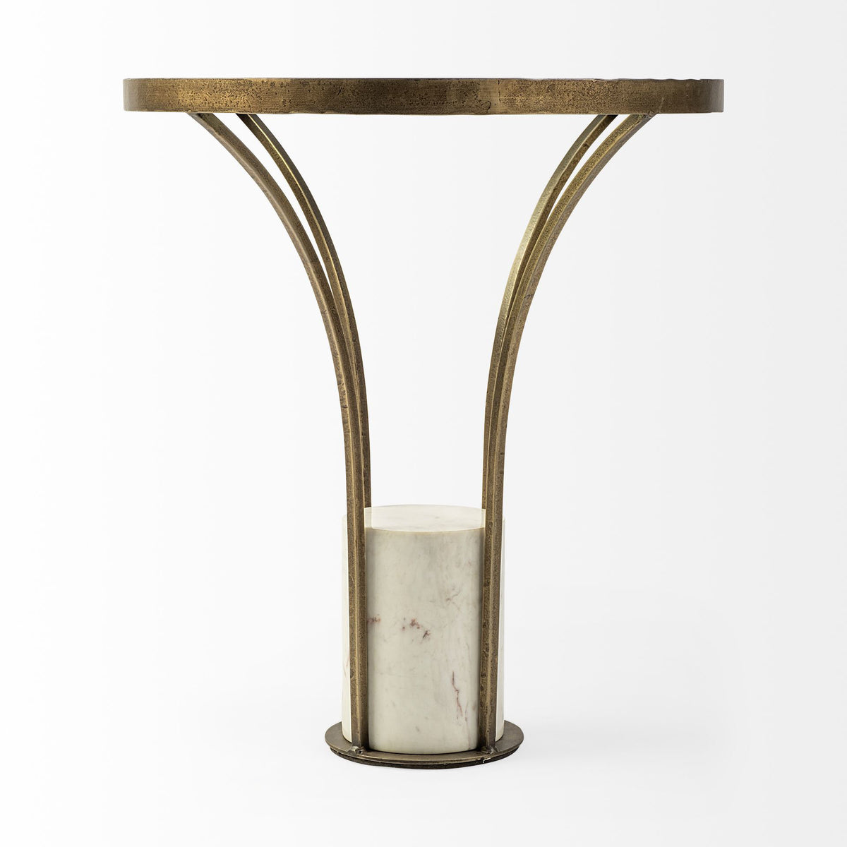 Jacinta II 21" Round Glass Top Metal and Marble Pedestal End/Side Table-End and Side Tables-DECOROLALA