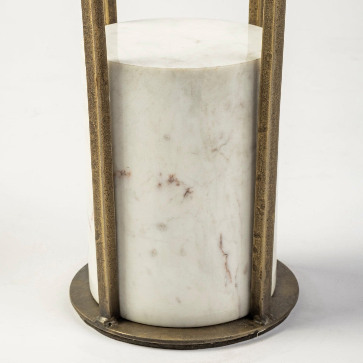 Jacinta II 21" Round Glass Top Metal and Marble Pedestal End/Side Table-End and Side Tables-DECOROLALA