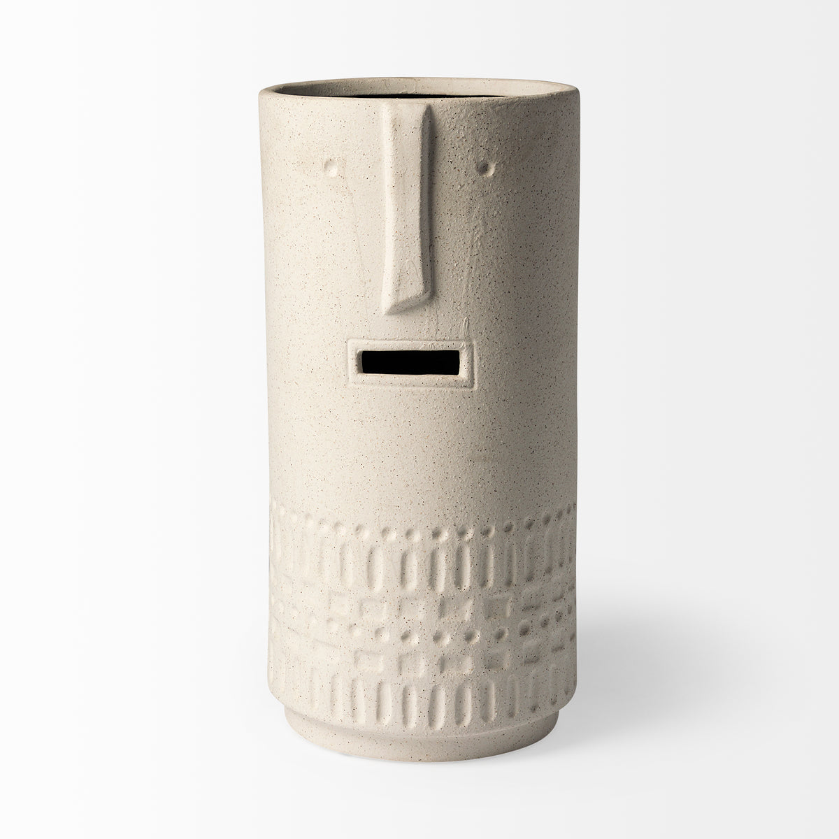 Jacob II Tall White Ceramic Smiling Face Vase-Vase-DECOROLALA