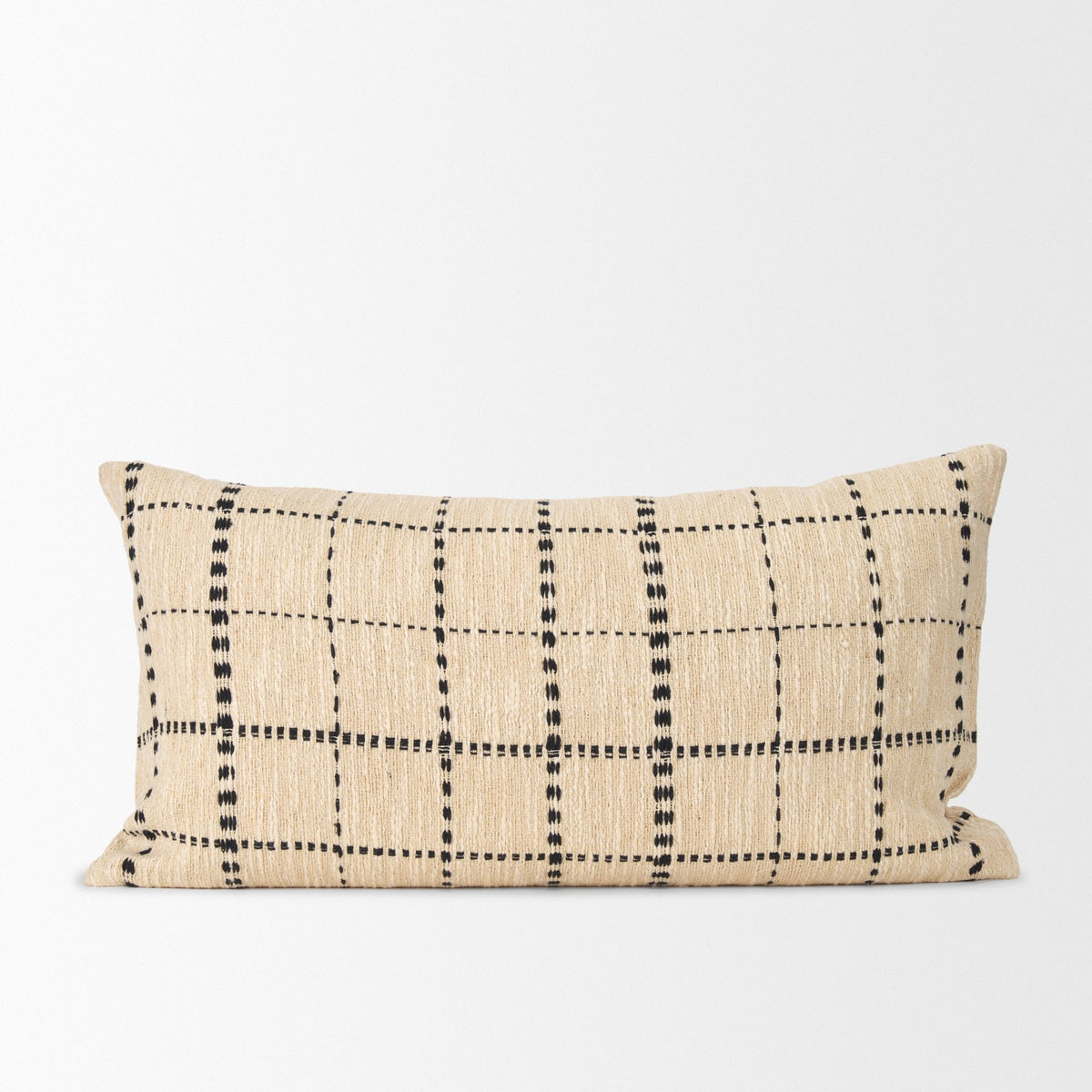 Jaela Beige and Black Striped Cotton Lumbar Pillow (min order qty 2)-Decorative Pillows-DECOROLALA