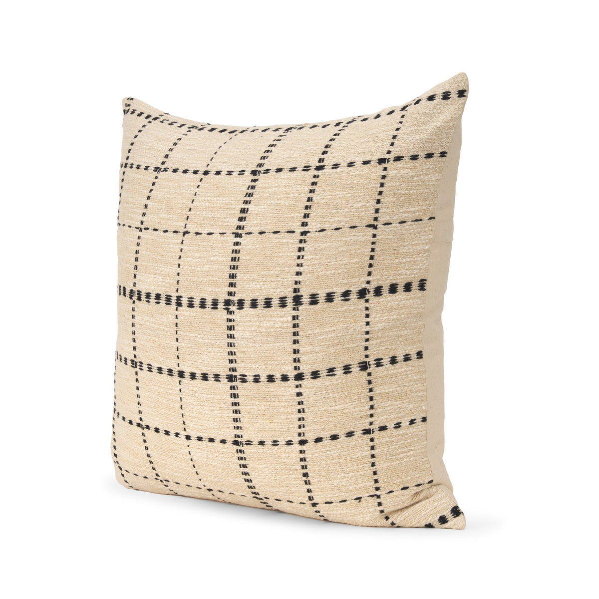Jaela 22x22 Beige/Black Striped Checkered Square Throw Pillow Cover w/Down Filler-Decorative Pillows-DECOROLALA