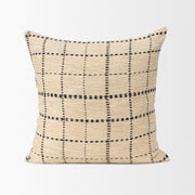 Jaela 22x22 Beige/Black Striped Checkered Square Throw Pillow Cover w/Down Filler-Decorative Pillows-DECOROLALA